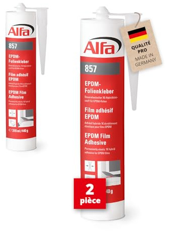2x Alfa EPDM-Folienkleber Schwarz 310 ml – Profi Dichtfolien Kleber | Profi Qualität - UV-beständiger 1K Hybrid-Klebstoff für Baufolien und Butyl-Folien, lösemittelfrei, für Beton, Holz und Stahl