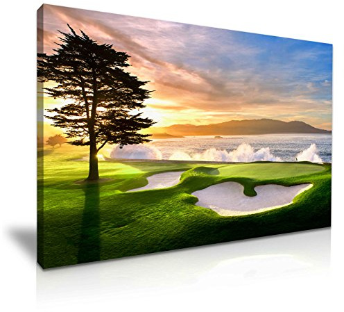 Beautiful Pebble Beach Golf Course View Canvas Wall Art Picture, Best Gift for Golf Fan Home Office Decoration (XL: 91cm X 61cm)