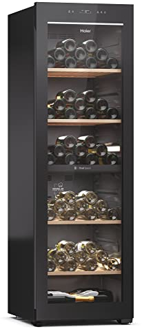 Haier Wine Bank 60 Series 7 HWS236GDEH1- Vinoteca 236 botellas, WIFI, 2 Zonas independientes, Estantes de madera, Filtro Anti-UV, Filtro de carbón, Display Digital, Iluminación LED 3D, 35 dbA, Negra