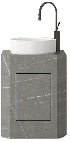 Standwaschbecken Moderne Badezimmer-Waschtisch-Kombination mit Schieferschrank und weißem Waschbecken, bodenstehender Waschtisch mit Wasserhahn und Abfluss, kleiner Bad-Waschtisch Standwaschbecken für