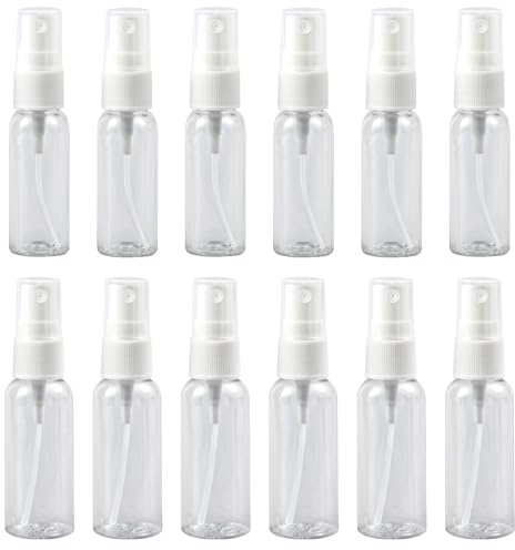 Jaczora 12 PACK Mini Transparent Spray Bottle, 20ML & 30ML Small Travel Size spray bottle, Clear Empty Fine Mist Plastic Mini Travel Bottle Set Clear Empty Refillable Atomiser Mist Sprayer Bottles