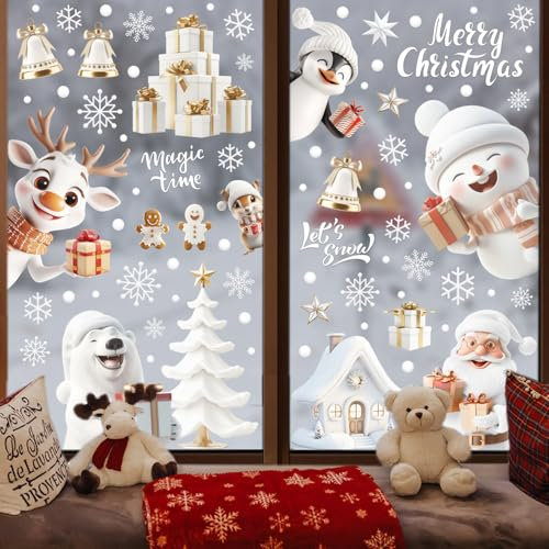 Adesivi Natalizi per Finestre, Vetrofanie Natalizie Finestra Riutilizzabile Sticker PVC Vetro Porta Rimovibile