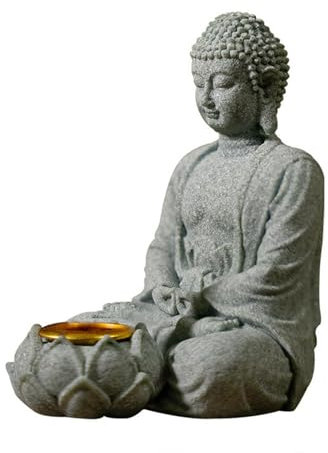 MDHQ Buddha-Skulptur mit Teelichthalter, sitzende Buddha-Steinfigur, Räucherstäbchenhalter, Statue-Dekorationen