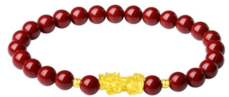 PAJKMYT Damen-Armband aus 999 reinem Gold – 6 mm lila Gold Sand reines Gold Pixiu elastische Kordel Perlenarmband, Glücksgeschenk (15–17 cm)