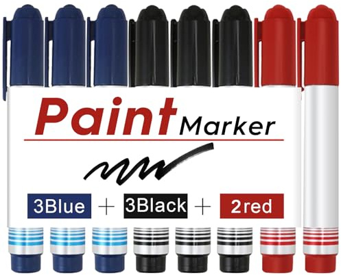 HSYTEK 8-teiliges Permanent Marker-Set - 3 Schwarz, 3 Blau, 2 Rot - Acrylstifte, Schnell trocknende wasserfeste Acrylmarker, Permanent marker wasserfest, Acrylstifte schwarz