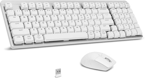 LeadsaiL Wireless Keyboard and Mouse Set, 2.4Ghz Wireless, US Layout, Low-Profile Red Switch, 98-Key Compact Slim Mechanical Keyboard and Silent Mouse for Windows/MacOS PC Laptop - Silver