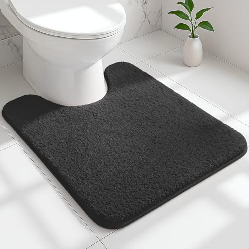 RUN HELIX Mikrofaser Badematte rutschfest WC Vorleger mit Ausschnitt，50x50cm WC Teppich，2cm uper Dicker badezimmerteppich，super saugfähig，badematte，badteppich，badvorleger