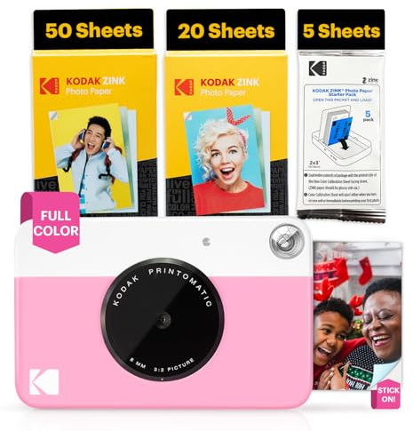 Kodak Printomatic Sofortbildkamera – 75 Blatt Paket – 5MP – Zink 2x3 Fotos – Tragbar – Rosa
