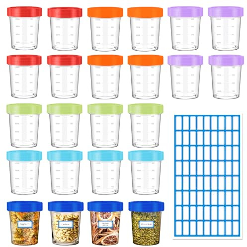 TAIXING 24 Stück Frischhaltedosen mit Deckel Klein, 4 Unzen/120 ml Kleine Dosen mit Deckel Plastik in 6 Farben, Mini Vorratsdosen mit Messskala für Saucen Dips Snack Joghurt, mit Etikettenaufklebern