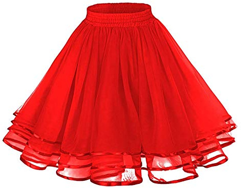 Generisch Damen Kurz Retro Rock Hohe Taille Tutu Rock Tüllrock - Schwarz Rot Karneval Kostüm Petticoat 50er Tutu Unterrock Tütü Crinoline Minirock Reifrock Unterrock Kleid Tüll Underskirt