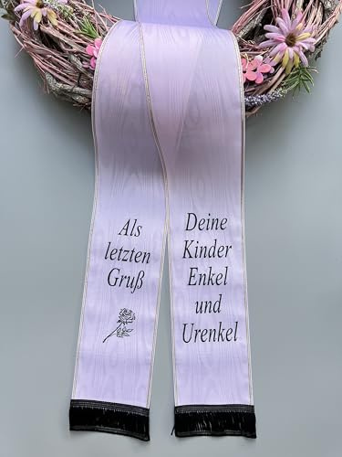(17 Farbe Auswahl) Moire Trauerschleife mit Text personalisiert, Grabsgesteckband Bedruckt nach Wunsch, Urnen- Grabstrausschleife, Kranzschleife (Rosa, 75mm)