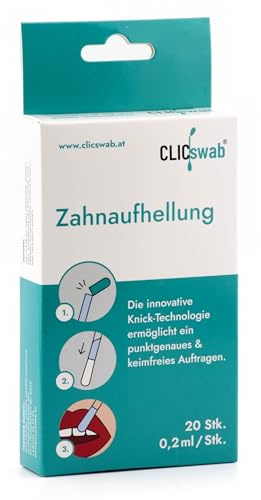 CLICswab® Blanqueamiento dental – Solución de blanqueamiento natural para reducir la decoloración de cigarrillos y café, para dientes blancos brillantes, aplicación higiénica, 20 unidades