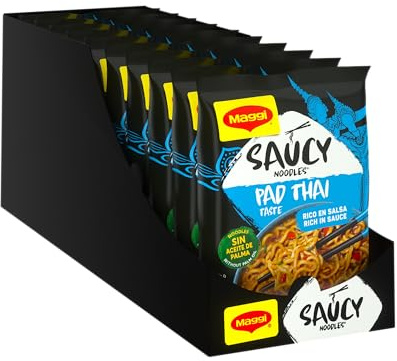 Maggi Saucy Noodles Pad Thai pack 8x128 g | Fideos PadThai en bolsa. Noodles estilo pad thai con salsa, ideales para recetas rápidas