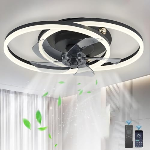 50CM Ventilateur de Plafond Silencieux avec Lumiere et Telecommande, Moderne Ventilateur Plafonnier LED Dimmable, 6 vitesses Reversible DC Moteur, Minuterie pour Chambre Salon Salle à Manger Lustre