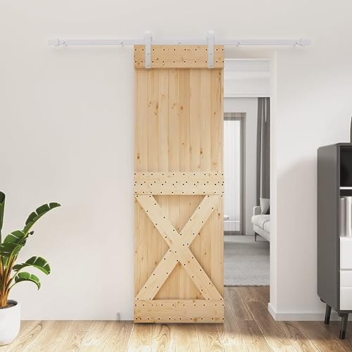 Porte Coulissante en Pin avec Kit de Rail, Porte à Décoré de Grange Intérieur Suspendue pour Cuisine Salle de Bain et kit de quincaillerie 70x210 cm pin massif