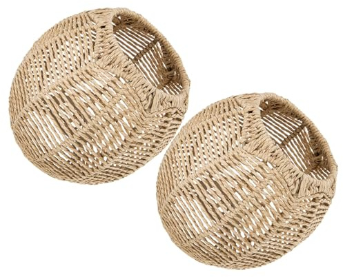 DIYEAH 2pezzi Paralume Rattan Intrecciato per Lampada a Sospensione, Coprilampada in Corda Imitazione, Stile Rustico Farmhouse, per Casa e Bar, Attacco E27