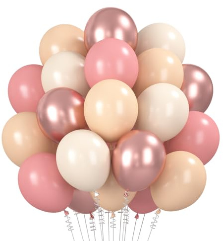 Luftballons Rosa Beige, 60 Stück Luftballon Altrosa, Retro Rosa Helium Luftballons, Champagner Rosegold Metallic Ballons für Geburtstag Babyparty Jubiläum Braut Hochzeit Mädchen Graduierung Deko