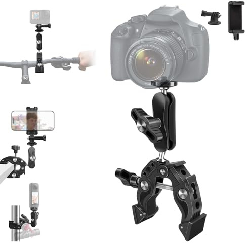 Aluminio Super Cámara de Montaje Abrazadera con Doble 360 °Rótula Mágico Brazo Compatible para Insta360 Moto Manillar Soporte para Osmo 360 Osmo Nano para Bicicleta Grabación Vlog Trípode