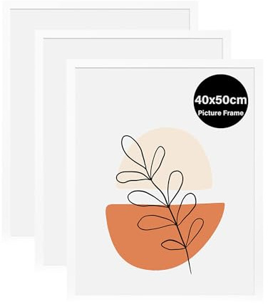 KAIWIN 3 Pack Bilderrahmen 40x50 cm, Weiß Rahmen 40x50, Holz Fotorahmen zum Aufhängen, Posterrahmen Benutzt für Fotos, Bilder, Puzzles, Poster