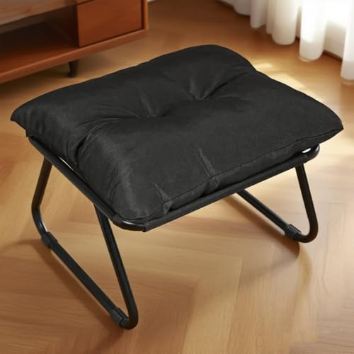 Fotpall med klädsel, bekväm pall för trädgård, balkong och terrass 50 × 48 × 39 cm lämplig för loungestol utomhus eller som en självständig balkongstolspall (svart)