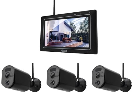 ABUS Überwachungskamera EasyLook BasicSet PPDF17000 – 3er Set Kamera + tragbarer Monitor mit Touchscreen - einfache Handhabung, Alarm- und Aufnahme-Modus, Gegensprechfunktion, Nachtsicht Schwarz 1080p