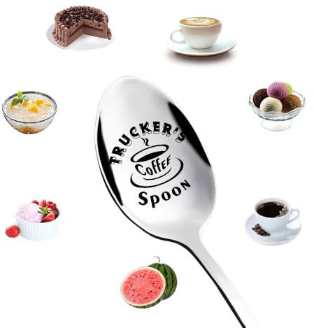 Sisadodo Dad Birthday Gifts for Lorry Driver Truck Drivers Thank You Appreciation Gifts for Husband Boyfriend Trucker's Coffee Spoon Engraved Long Handled Gift Spoons for Trucker Tea Coffee Lover