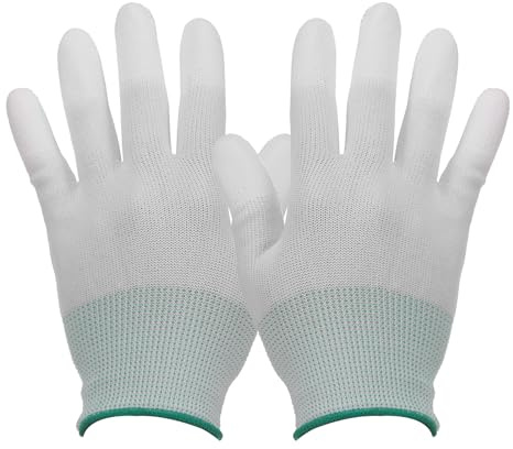 sourcing map 4Set Anti-Static Gloves Electrostatic Protective Gloves with PU Fingertips Medium Size for Automotive Vinyl Wraps and Decal Applications, White