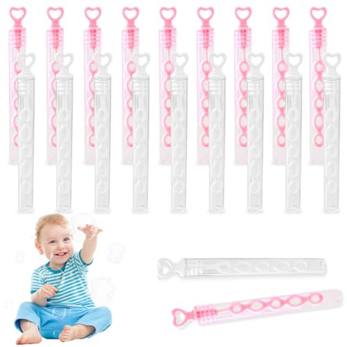 KIRZAX 20 Bulles de Savon avec Design Forme de cœur, Avec 5 trous, Riche et Coloré Bulle Savon, Pochette Anniversaire Enfant Invites Surprise Goodies pour Garçon Fille,Pas de Liquide(Rose + Blanc)
