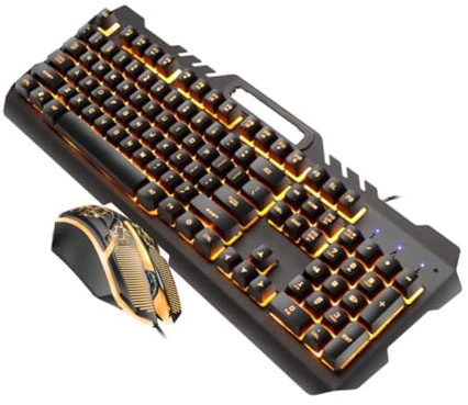 Homoyoyo Teclado y Ratón Retroiluminados RGB para Juegos y Oficina, Conjunto Metálico Cable USB, Diseño Antisalpicaduras, Duradero y Moderno, Adecuado para Pc y Computadora, Color Naranja