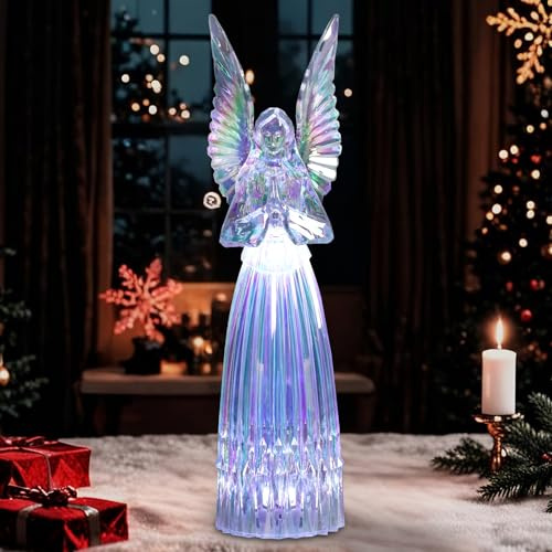 Yinns Christmas Angel Figurines, 16.5 Inch Trumpet Angel Figurines, Christmas Light Up Angel with Wings and Trumpet, Tabletop Decor for Xmas Decoration Indoor Home Party Supplies