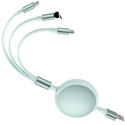 JRILUO 100W 3-in-1 USB Retractable Fast Charging Cable, Multi Charger Cord with USB-C, Micro USB & 8-Pin Connectors, 6A Multi Device Charging Cable 1.2m Adjustable Length for Phone, Tablet, Laptop