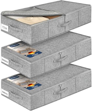 mepure 17cm Hohe Unterbett Aufbewahrungsbox , 76×40×17cm-50L，3 Stück, grau | Faltbare Unterbettkommode mit Deckel & Doppelreißverschluss, waschbarer Stoff, für Kleidung, Decken, Bettlaken & Kissen