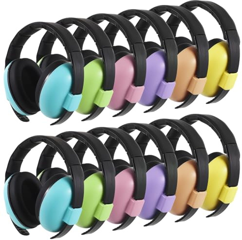 SWEWARM 12 Pcs Noise Cancelling Earmuffs for Little Ones, Hearing Protection Headphones, Adjustable Headband, Soft Sponge Cushions, Sleep Study Travel Use