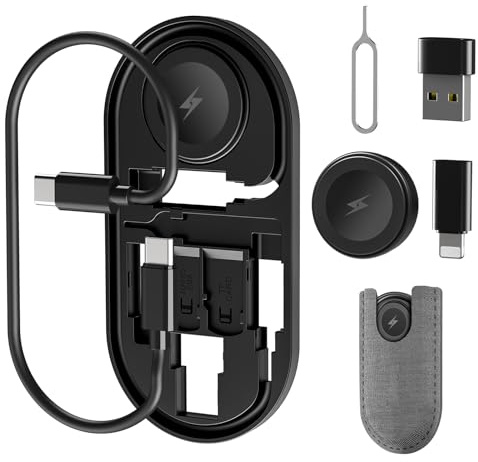 sicotool USB Adapter Set 60W Multifunctional Type-C Data Charging Adapter Gadget with USB A, Watch Charging Adapter, SIM Card Slot Storage Travel Box for 16/15/14/13/12 Galaxy S23 and More