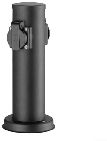 Colonne robuste pour prise de courant extérieure avec 2 prises de courant en acier inoxydable et installation anti-éclaboussures pour jardin (noir)