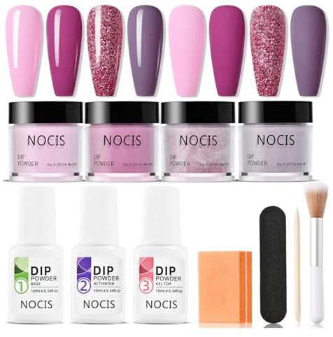 Kit d'ongle en poudre de trempette kit de poudre plongée à ongles à 4 couleurs pour la maison Salon bricolage art brillant ou finition givrée avec couche pointe base activateur liquide man
