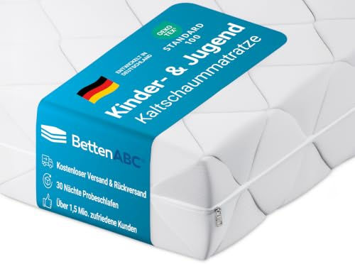 BettenABC - Matratze für Kinder & Jugendliche - 100x200 cm - Spezieller Härtegrad & Oeko-TEX-Zertifiziert - Optimale Hygiene Dank abnehmbarem & waschbarem Polyester-Bezug - Lieferung per Paket