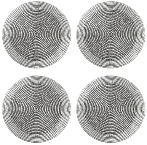 MACOSA EX2591 Glasuntersetzer 4 Stück rund Perlen Silber 10 cm Untersetzer Tischuntersetzer Tischdeko Festliche Deko Tischaccessoire (Silber)