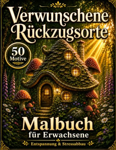 Malbuch für Erwachsene: Verwunschene Rückzugsorte – 50 große Motive für Stressabbau & Entspannung: Achtsames Cozy-Fantasy-Malbuch mit märchenhaften Orten zur inneren Ruhe und als liebevolles Geschenk