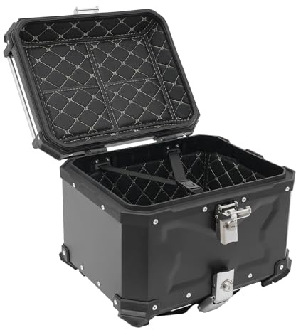 Schwarz Universal Motorrad Topcase Aluminium Hard Motorradkoffer wasserdichte Top Case Gepäckträger Koffer Motorrad Heckbox Tour Tail Box mit Schloss & 2 Schlüsseln,Max. Tragfähigkeit 10kg (45L)