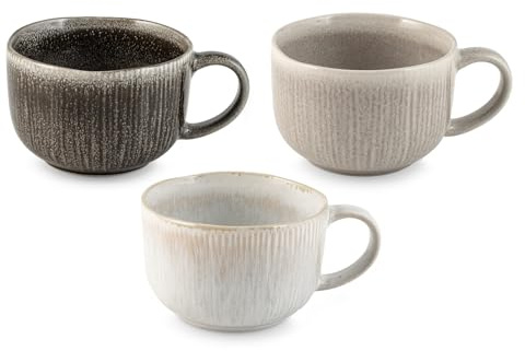 H&H Set 6 Tazze da Colazione in Stoneware Yucatan 600 cc – Colori Assortiti – Design Minimal con Effetto Reactive – Perfette per Latte, Cappuccino e Bevande Calde – Adatte anche alla Ristorazione