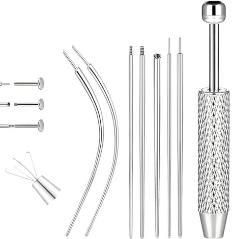 ThriveMart 8 Pcs Stainless Steel Piercing Ball Grabber,Flat Back Earring Applicator Tool Set,Professional Piercing Taper Insertion Pins for 16G 18G Jewelry,Piercing Grabber Tool for Ears Nose Lip