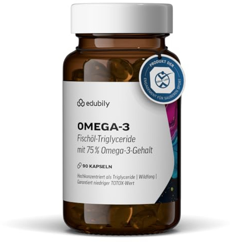 edubily® Omega-3 Fischölkapseln - 70% Omega 3-Gehalt - EPA DHA Kapseln in pharmazeutischer Qualität aus nachhaltigem Wildfang (90 Kapseln)