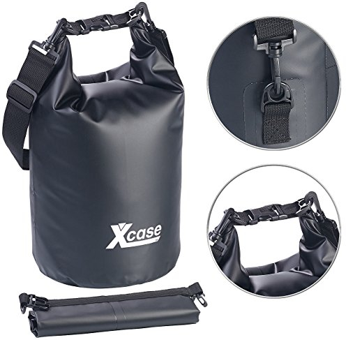 Xcase Badesäcke wasserdicht: Wasserdichter Packsack, strapazierfähige Industrie-Plane, 10l, schwarz (Rollverschlussbeutel, Waterbags, Reisetaschen)