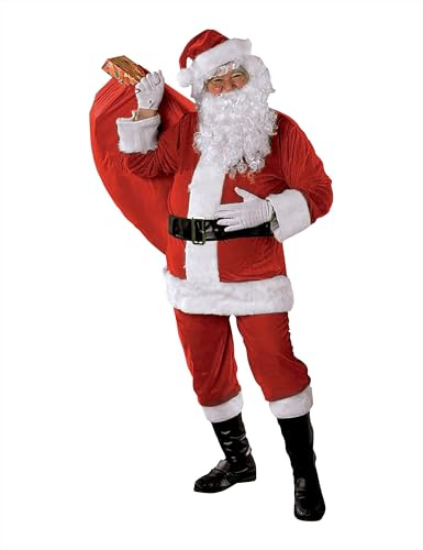 Rubies Costume da Babbo Natale Premium per adulto, completo con barba, taglia unica, Ufficiale, per Natale, Festeggiamenti, Feste