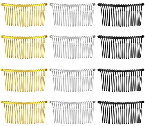 Peigne à cheveux en métal créatif cheveux accessoires peigne clip avec des dents pour les femmes, 12pcs (, or, noir)