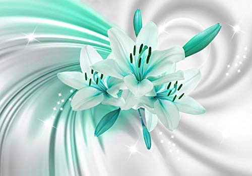 wandmotiv24 Fototapete Türkis Lilien Blüten, M 250 x 175 cm - 5 Teile, Wanddeko, Wandbild, Wandtapete, Blumen, Weiss, Pflanzen M1319