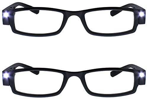 Die Lesebrille Unternehmen 2er-Pack Beleuchtet LED Nachtzeit Licht Leser Herren Damen Schwarz LL1-1 +3,50