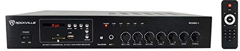 Rockville RCS80-1 60 Watt 70V/100V Commercial Amplifier/Bluetooth 5.0 Receiver, Supports 4/8/16 Ohm Speakers, USB/SD/FM/RCA/Mic, for Restaurants and Offices