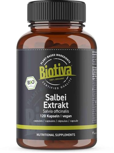 Salbei Extrakt Bio 120 Kapseln - Salvia - 400mg - vegan - ohne Trennmittel - Abgefüllt und kontrolliert in Deutschland (DE-ÖK-005) - Biotiva